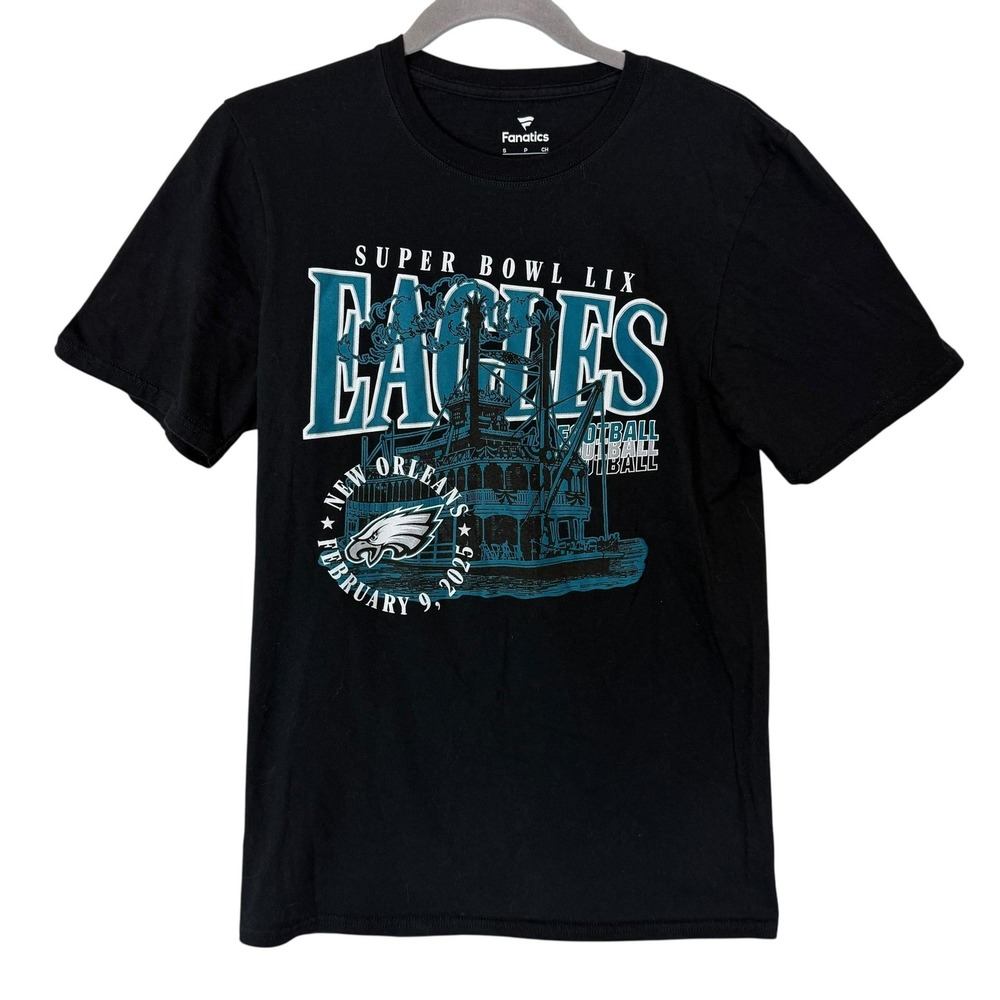 Philadelphia Eagles Shirt Mens Small Black NFL Football Fanatics Super Bowl LIX